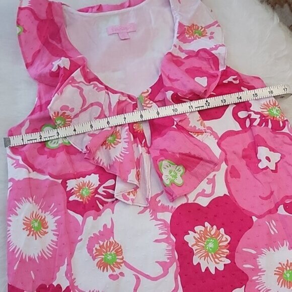 LILLY PULITZER Scarlet Begonia Ruffle Scoop Neck Pink Floral Sleeveless Top XS - Picture 9 of 10